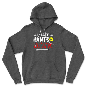 I Hate Pants & Socializing Hoodie in Dark Grey Heather color